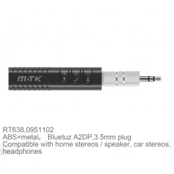 RT638 NE Receptor Bluetooth con conector 3.5mm para Coche /Iphone/Ipad/Auriculares, Negro